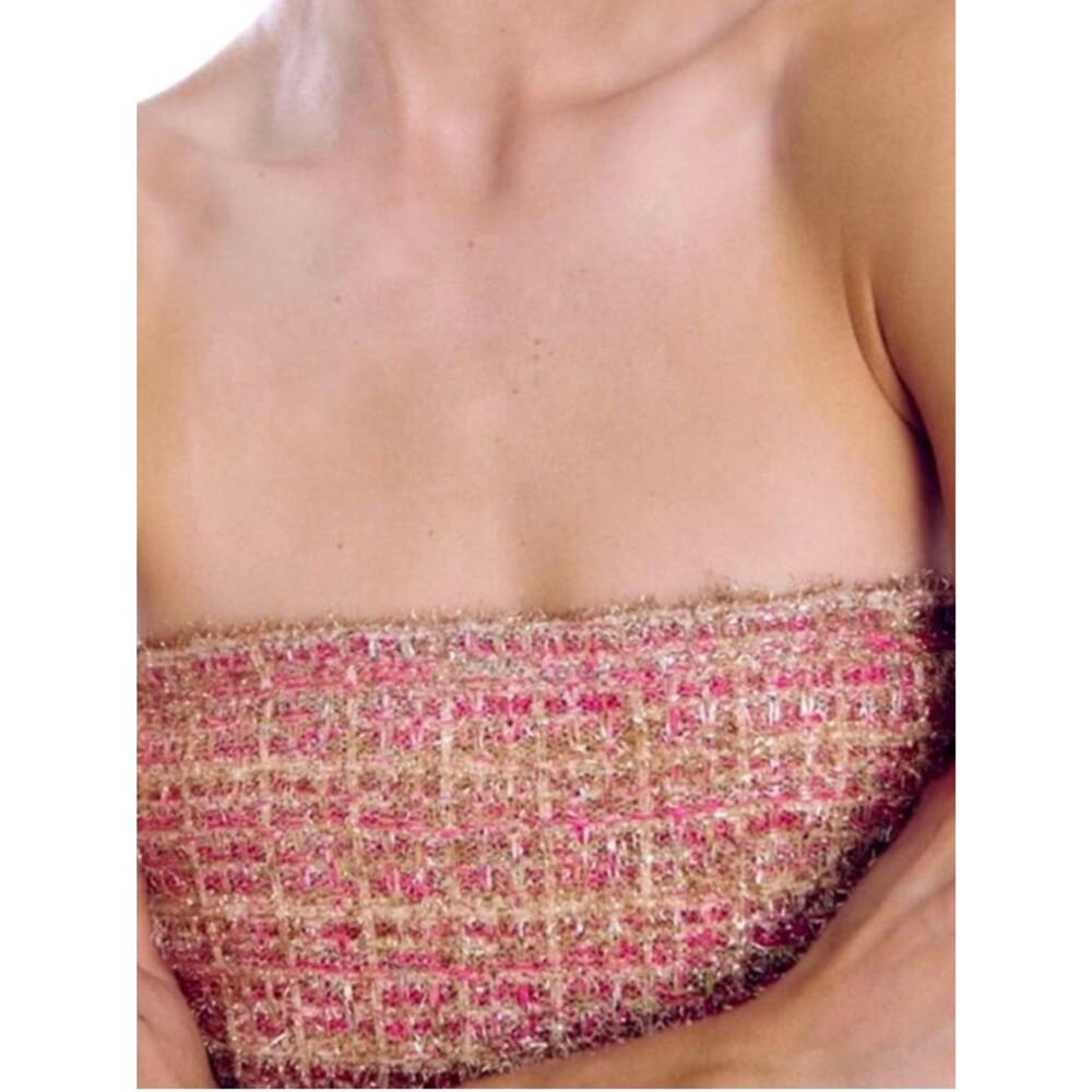 Zara Metallic Tweed Strapless Maxi Dress | Pink Multi | Small - Picture 10 of 11